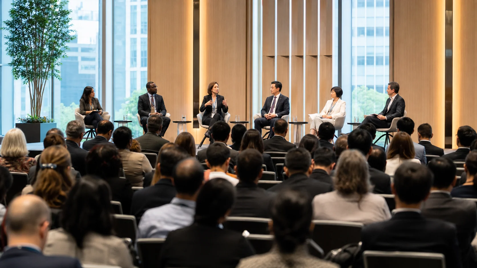 複数の登壇者がいるイベント会場