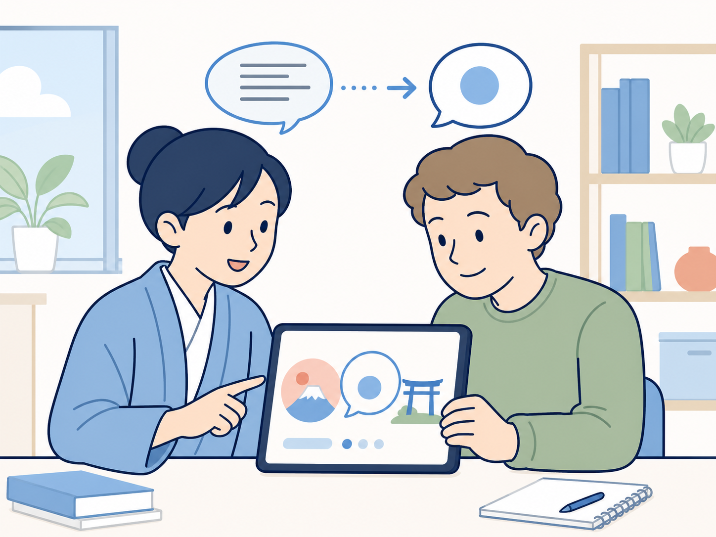 日本語をやさしい表現で学んでいる様子